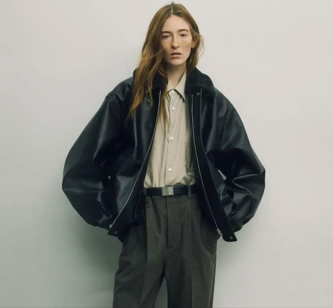 ジャケット・アウター Mouton Collar Sheep Leather Zip Jacket