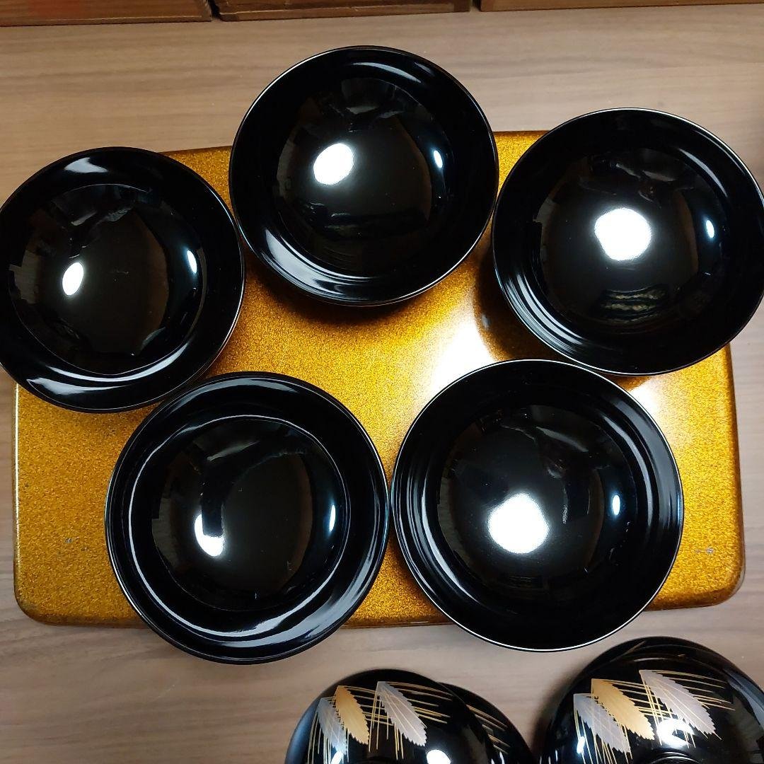 輪島黒塗金銀麦頭蒔絵椀五