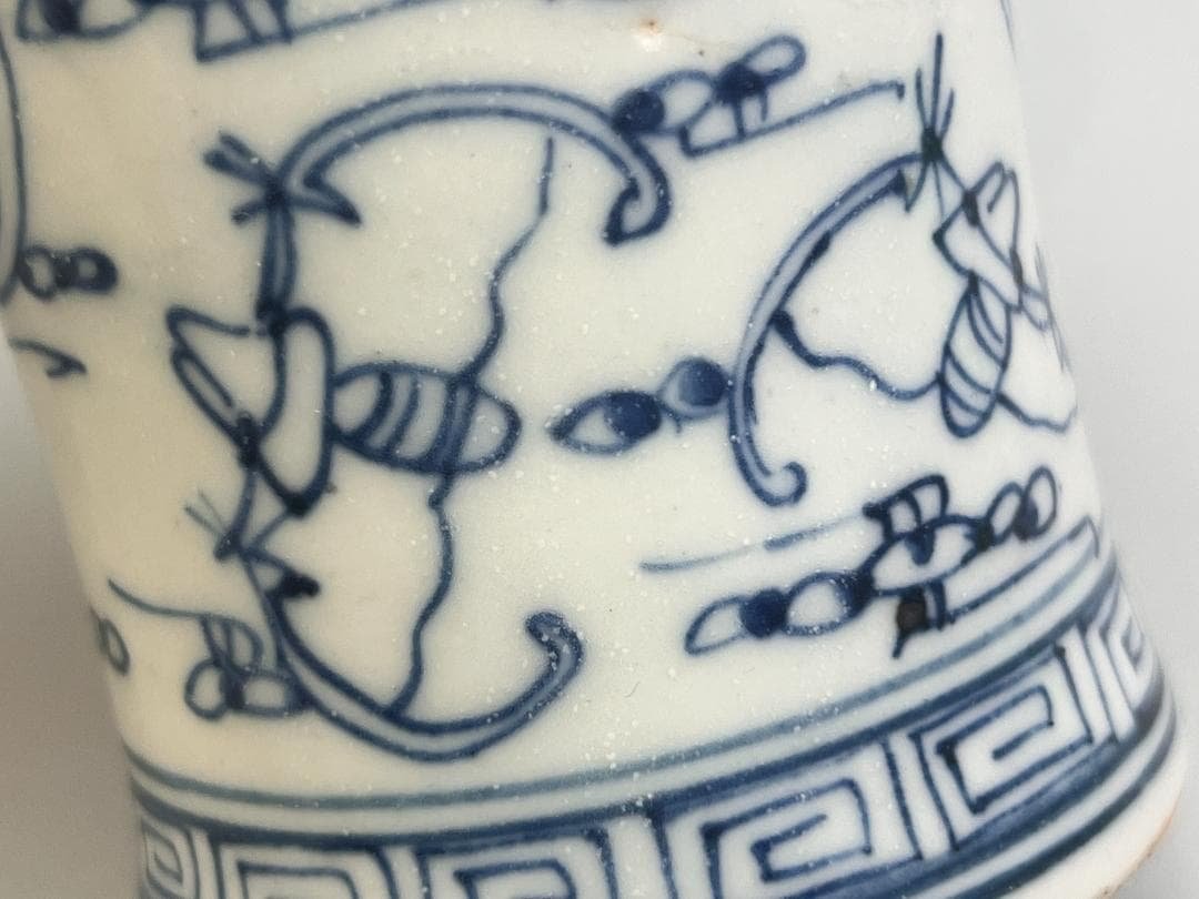 中国美術 青花 五福捧寿 染付筆筒　筆入れ 高10.5cm 旧家蔵出